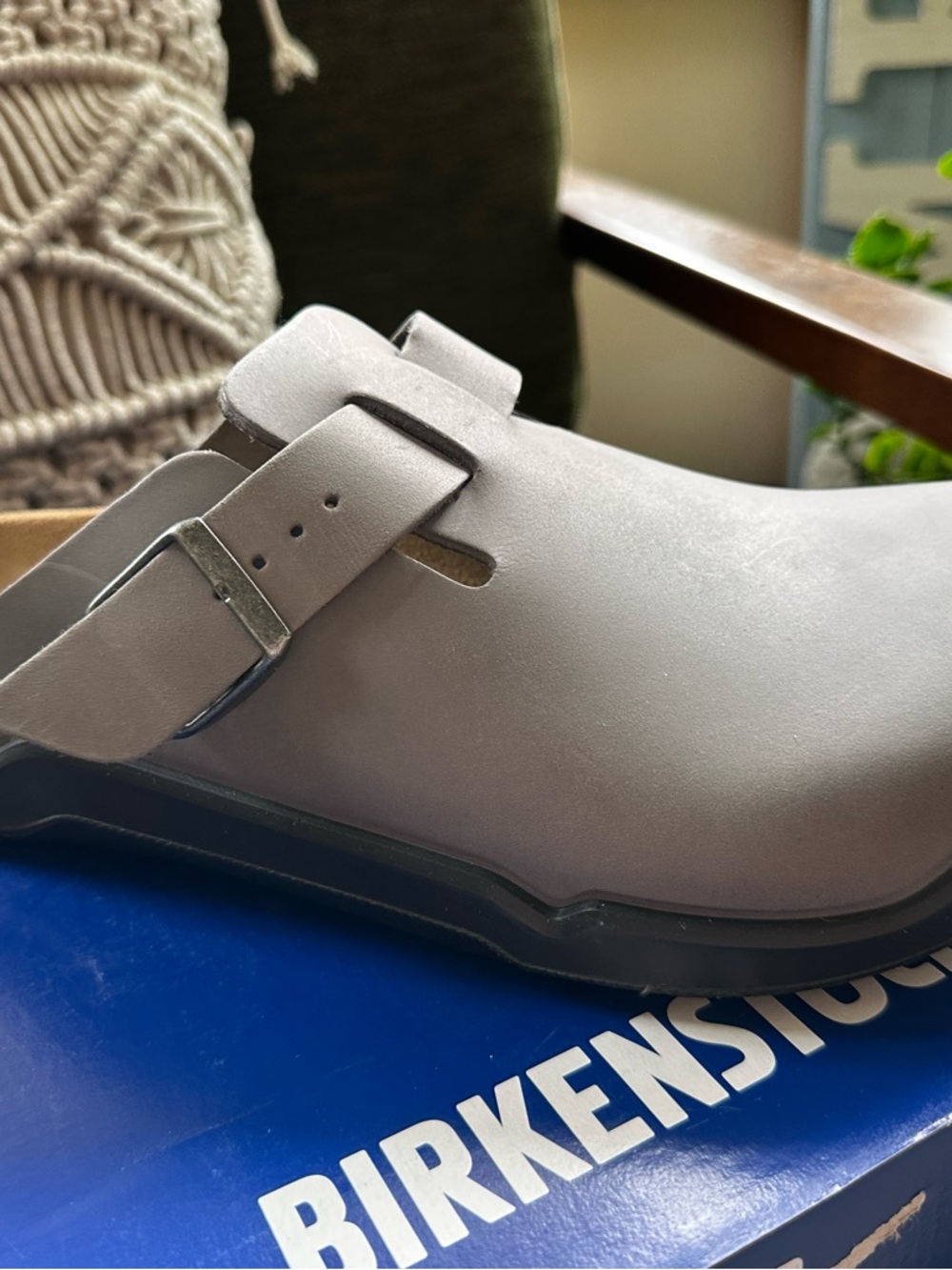 Birkenstock Gray Leather Slip-On Clogs with Buckle - Picture 3 of 3
